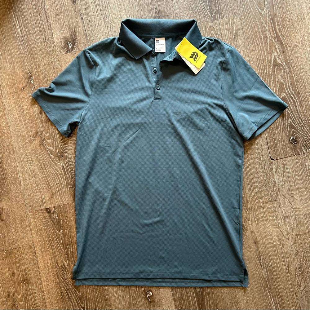 NWT Mens Medium‎ All in Motion Blue Textured Polo Collared Short Sleeve Shirt